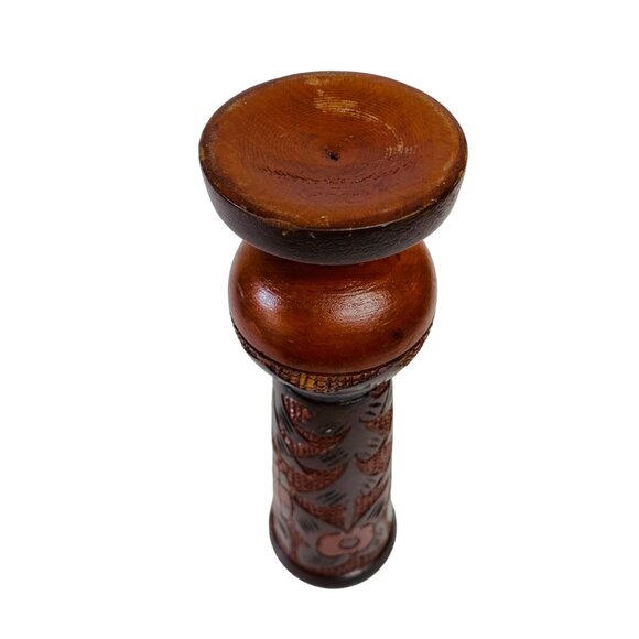 Carved Wooden Decorative Vases Rustic Floral Pineapple Checkered Boho Footed VTG - Picture 6 of 14